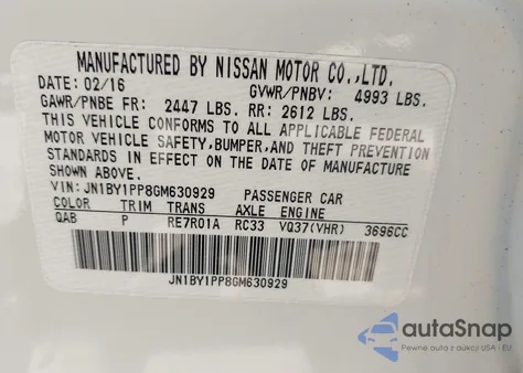 2016 Infiniti Q70L 3.7 from USA, damaged, VIN JN1BY1PP8GM630929
